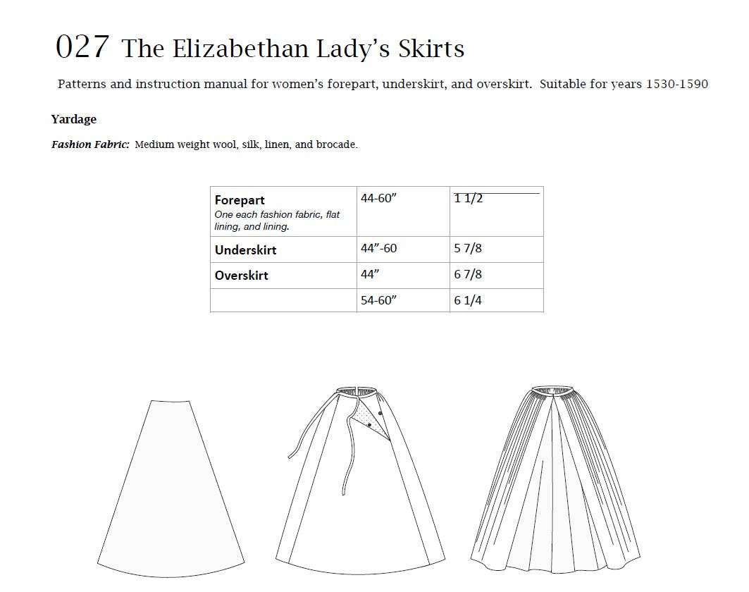 027D The 16th Century Lady's Skirts Digital Download